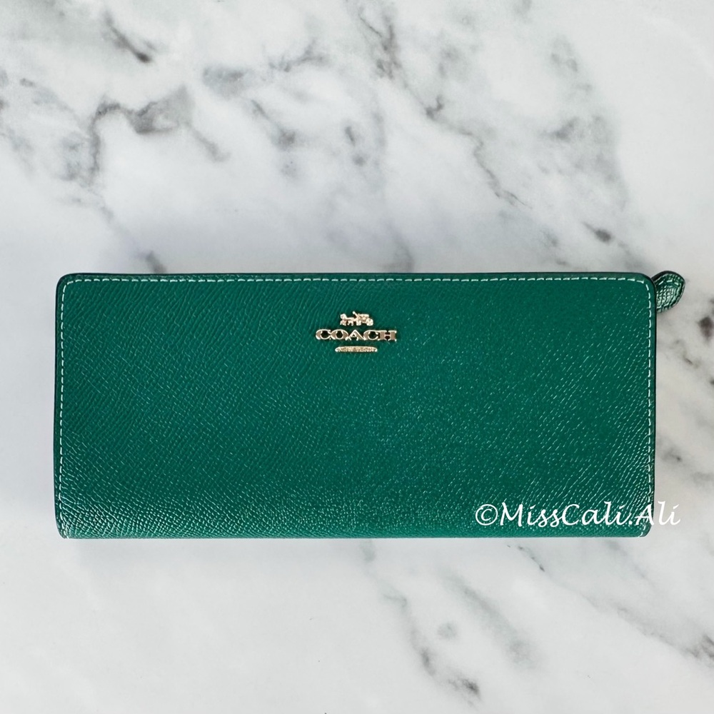 Coach Green Saffiano Leather Zip Wallet